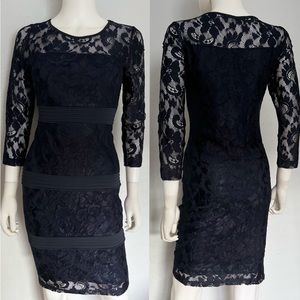 NWT STELLA WOMEN LACE DRESS 3/4 LENGTH SLEEVES NAVY‎ PARTY GOWN LINED